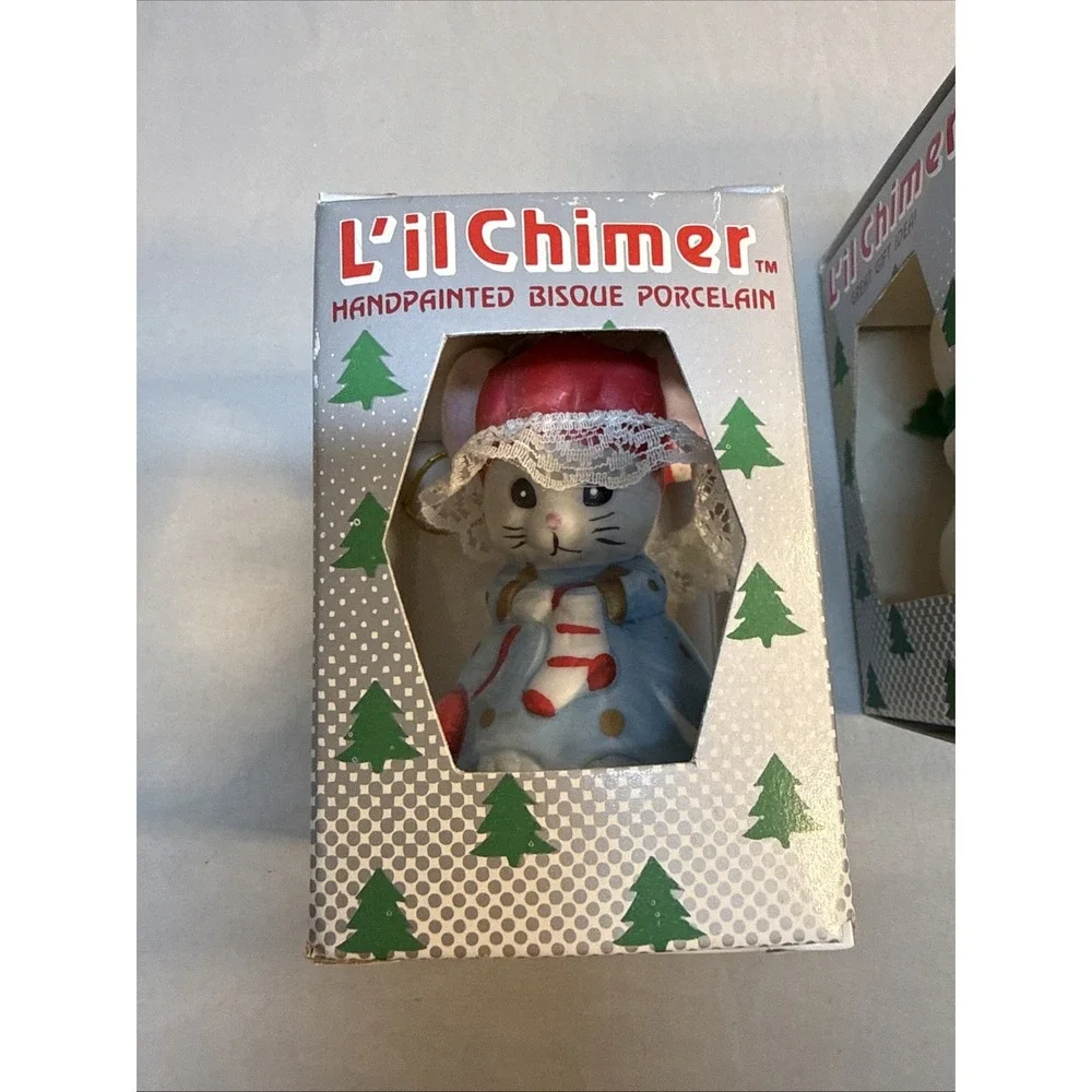 Lot of 4 Vtg Jasco L'il Chimers Christmas Bell Ornaments Porcelain w/ Boxes READ